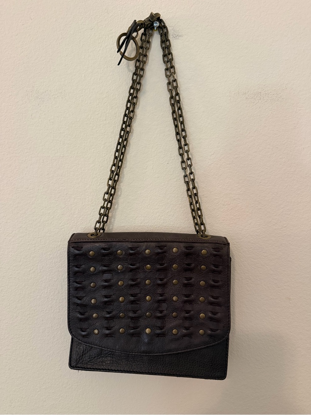 Frye Dark Brown Leather Jade Studded Crossbody Bag